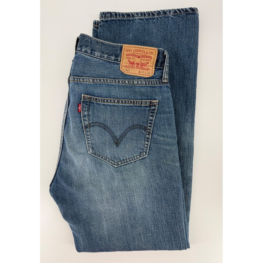 Levis 527 Jeans Mens 34x30 Blue Slim Bootcut Fade Medium Was Denim Pants